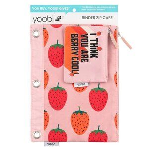 Yoobi Strawberry Print Binder Zip Case With Coin Purse Pink 3-Ring Design